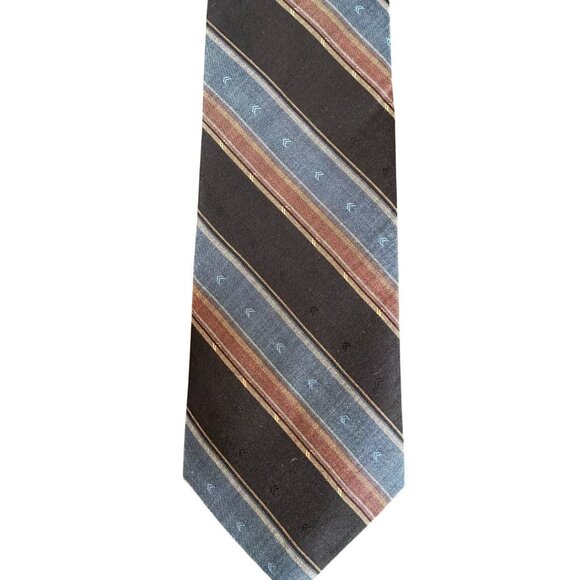 Vintage Damon Silk Tie Black Blue Rust Striped 56in Length Union Made in the US - Picture 6 of 6